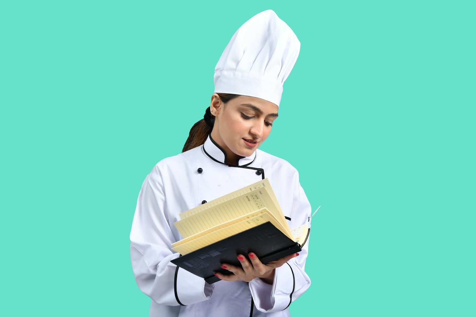 a person in a chef's hat holding a book